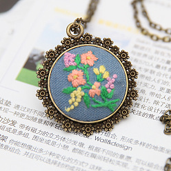 Flower DIY Sweater Chain Necklace Embroidery Kits, Including Printed Cotton Fabric, Embroidery Thread & Needles, Embroidery Hoop, Flower Pattern, 36-1/4 inch(920mm)