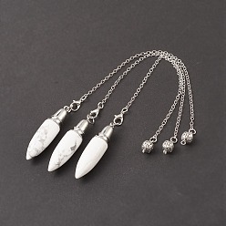 Говлит Подвески маятника биолокации из натурального говлита, пулевые чары, латунная фурнитура с платиновым покрытием, 235x2.5 мм, отверстие : 1.7 мм