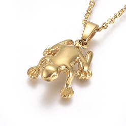 Golden 304 Stainless Steel Pendant Necklaces, with Cable Chains and Lobster Claw Clasps, Frog, Golden, 17.6 inch(44.8cm), 1.5mm