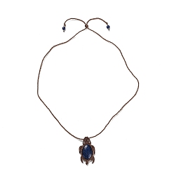 Lapis Lazuli Natural Lapis Lazuli Tortoise Pendant Necklace, Adjustable Braided Wax String Choker Necklace, 29.53 inch(75cm)
