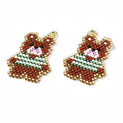 Sienna MIYUKI & TOHO Japanese Seed Beads, Handmade Pendants, Loom Pattern, Bear, Sienna, 31x22x2mm, Hole: 1.5mm