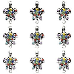 Античное Серебро Прелести соединителя сплава, с разноцветными стеклянными бусинами, ссылки на черепаху, античное серебро, 15.5x24x3.5 мм, отверстие : 1.6~1.8 мм