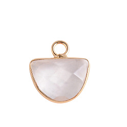 White Jade Natural White Jade Pendants, with Golden Plated Brass Edge, Dyed, Faceted, Half Round Charms, 10x13mm