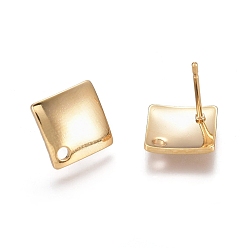Golden 304 Stainless Steel Stud Earring Findings, Rhombus, Golden, 13.5x13.5x1.4mm, Hole: 1.5mm, Pin: 0.8mm