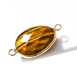 Tiger Eye Natural Tiger Eye Connector Charms, Faceted Teardrop Links, Golden, 23x18mm