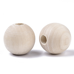 Floral White Unfinished Natural Wood Beads, Round, Floral White, 33~35x33mm, Hole: 10mm