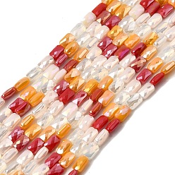 (52) Непрозрачная лаванда Стеклянные бусины с гальваническим покрытием , прямоугольные, граненые, градиент цвета, разноцветные, 7x4x3.5 мм, отверстие : 1 мм, около 63 шт / нитка, 16.89'' (42.9 см)