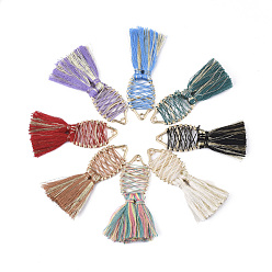 Mixed Color Cotton Thread Tassel Big Pendant Decorations, with Metallic Cord and Alloy Findings, Long-Lasting Plated, Fish, Mixed Color, 59~62x20~30x5mm, Hole: 2mm
