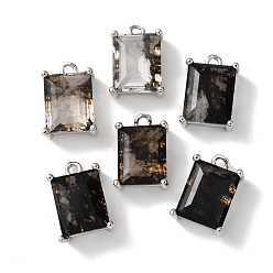 Коричневый Латунь стекло амулеты, прямоугольные, граненые, платина, кофе, 13x9x6 мм, отверстие : 1.2 мм