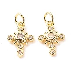 Real 18K Gold Plated Brass Micro Pave Clear Cubic Zirconia Pendants, Cadmium Free & Lead Free, Cross, Real 18K Gold Plated, 18x9.5x2.5mm, Hole: 3.5mm
