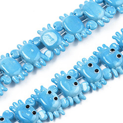 Темно-Голубой Бусы лэмпворк ручной работы, краб, глубокое синее небо, 15.5~17x22~25.5x7~10 мм, отверстие : 1.2~2 мм, около 35 шт / нитка, 19.29~20.47 дюйм (49~52 см)