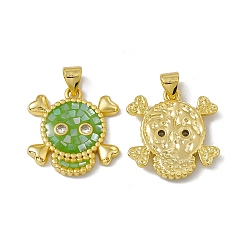 Lime Green Halloween Natural Shell Pendants, Skull Charms, Dyed, with Rack Plating Golden Tone Brass Findings, Long-Lasting Plated, Lime Green, 19.5x18.5x3mm, Hole: 4x3.5mm