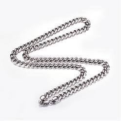 Stainless Steel Color 304 Stainless Steel Necklaces, Curb Chain Necklaces, Faceted, Stainless Steel Color, 30.98 inch(78.7cm)