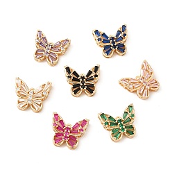 Mixed Color Brass with K9 Glass Pendants, Golden Butterfly Charms, Mixed Color, 15.5x17.8x5.5mm, Hole: 1.5mm