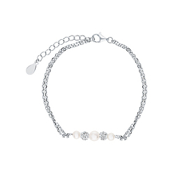 Platine Bracelets à maillons en argent sterling plaqué rhodium avec perles d'imitation, bracelets chaînes câblées pour femmes, platine, 925 pouce (6-3/4 cm)