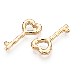 Real 14K Gold Plated Valentine's Day 304 Stainless Steel Pendants, Manual Polishing, Heart Key Charm, Real 14K Gold Plated, 23x11.5x3mm, Hole: 6x4mm