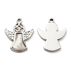 Stainless Steel Color 304 Stainless Steel Charms, Manual Polishing, Christmas Theme, Angel, Stainless Steel Color, 15x13x1.5mm, Hole: 1mm