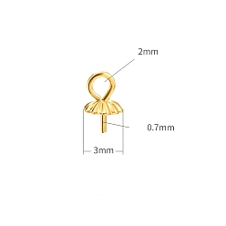 Golden 925 Sterling Silver Cup Peg Bails, for Half Drilled Beads, Golden, 3mm, Hole: 2mm, Pin: 0.7mm