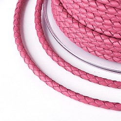 Fuchsia Braided Cowhide Cord, Leather Jewelry Cord, Jewelry DIY Making Material, Fuchsia, 3mm, about 10.93 yards(10m)/roll