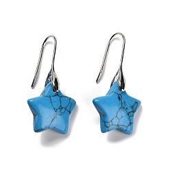Синтетическая Бирюза Серьги с подвесками в виде звезды из синтетической бирюзы, серьги из платины и латуни с покрытием стойки, без кадмия и без свинца, 38.5x20 мм