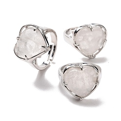 Хрусталь Регулируемое кольцо в форме сердца из натурального кварца, украшения из латуни для женщин, без свинца и без кадмия, платина, внутренний диаметр: 16.5~21 мм