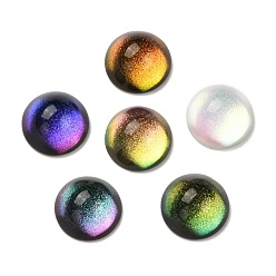 Mixed Color Glass Cabochons, with Glitter Powder, Half Round, Mixed Color, 10x5.5mm