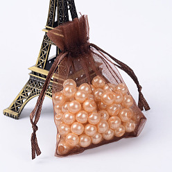 Chocolat Sacs-cadeaux en organza avec cordon de serrage, pochettes à bijoux, fête de mariage sacs-cadeaux de faveur de noël, chocolat, 9x7 cm