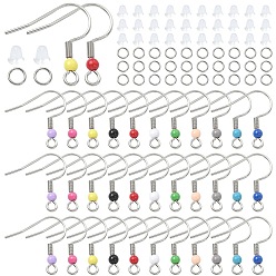 Mixed Color 50Pcs 304 Stainless Steel Earring Hooks, Ear Wire with Acrylic Beaded and Horizontal Loops, with 50Pcs Open Jump Rings & 50Pcs Plastic Ear Nuts, Mixed Color, 19.5x18.5mm, Hole: 2mm, 22 Gauge, Pin: 0.6mm