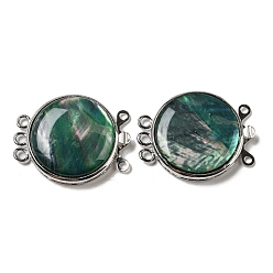 Dark Green Shell Dyeing Box Clasp, with Alloy Loops, Flat Round, Dark Green, 29.5x23.5x6~6.5mm, Hole: 2mm