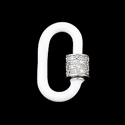 Белый Овальные винтовые карабины с микропаве из прозрачного кубического циркония из латуни, с эмалью, долгоиграющий, стойки покрытие, без свинца и без кадмия, белые, 19.5x11x2.5 мм