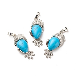 Synthetic Turquoise Synthetic Turquoise Pendants, with Platinum Tone Brass Findings, Cadmium Free & Lead Free, Bird, 38x16x8mm, Hole: 4.5x8mm