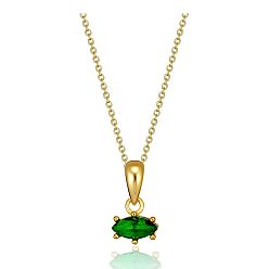 Green Birthstone Style Cubic Zirconia Horse Eye Pendant Necklaces, Golden Titanium Steel Necklace, Green, 15.75 inch(40cm)