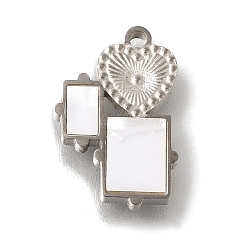 Нержавеющая Сталь Цвет 304 шармы для ручной полировки из нержавеющей стали, с черной акриловой, сердце и прямоугольник, цвет нержавеющей стали, 15x10x2 мм, отверстие : 1.2 мм