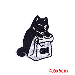 Bag Cat Theme Computerized Embroidery Cloth Iron on/Sew on Patches, Costume Accessories, Black, 60x46mm
