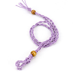 Lilac Adjustable Braided Cotton Cord Macrame Pouch Necklace Making, Interchangeable Stone, with Wood Bead, Lilac, 27-1/2 inch(700mm)