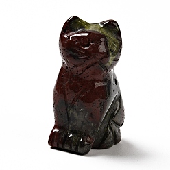 Брекчированных Джаспер Украшение дисплея скульптуры из натуральной брекчированной яшмы, для домашнего офисного стола, кошка, 38.5~40x25~28x18~19 мм