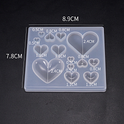 White DIY Heart Cabochon Silicone Molds, Resin Casting Molds, for UV Resin & Epoxy Resin Jewelry Making, White, 89x78xx8mm, inner diameter: 0.05~24mm
