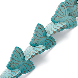 Aqua Synthetic Turquoise Beads Strands, Dyed, Butterfly, Aqua, 30x39.5x6mm, Hole: 0.8mm, about 19pcs/strand, 16.14''(41cm), about 2.5 Strands/500g