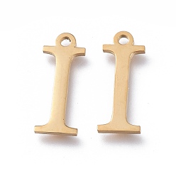 Letter I Ion Plating(IP) 304 Stainless Steel Charms, Greek Alphabet, Golden, Letter.I, 14x5.5x1mm, Hole: 1.2mm