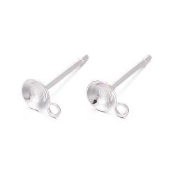 Silver 925 Sterling Silver Stud Earring Findings, with 925 Stamp, Silver, Tray: 4mm, 6x4mm, Hole: 1mm, Pin: 0.8mm