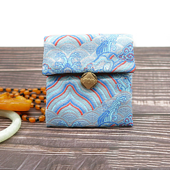 Light Blue Chinese Style Satin Jewelry Packing Pouches, Gift Bags, Rectangle, Light Blue, 10x9cm