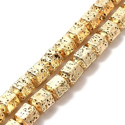 Light Gold Plated Electroplated Natural Lava Rock Beads Strands, Hexagon Column, Light Gold Plated, 8x6.5x7.5mm, Hole: 1mm, about 50~51pcs/strand, 15.55~15.94 inch(39.5~40.5cm)