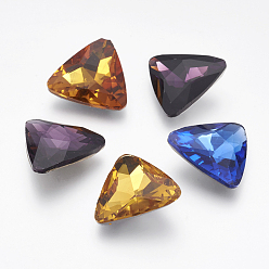 Mixed Color Glass Pointed Back Rhinestone, Back Plated, Faceted, Triangle, Mixed Color, 23x23x8mm
