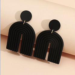 Black Polymer Clay Arch Dangle Stud Earrings for Women, Black, 60x40mm