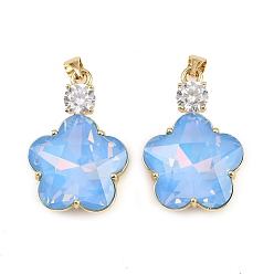 Небесно-голубой Латунные микро проложить кубического циркония подвески, со стеклом, , стойки покрытие, без кадмия и без свинца, долговечный, реальный 18 k позолоченный, голубой, 28.5x19.5x9.5 мм, отверстие : 4.5x3.5 мм.