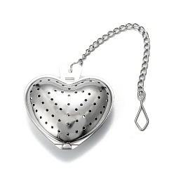 Stainless Steel Color Heart Shape Tea Infuser, with Chain & Hook, Loose Tea 304 Stainless Steel Mesh Tea Ball Strainer, Stainless Steel Color, 167mm
