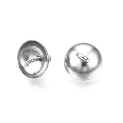 Couleur Acier Inoxydable 304 pendentifs bélières en acier inoxydable, pour la moitié de perles percées, demi-tour, couleur inox, 10x10mm, Trou: 2mm, pin: 1.3 mm