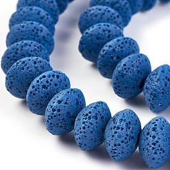 Royal Blue Natural Lava Rock Beads Strands, Dyed, Rondelle, Royal Blue, 15~16x9.5~9.7mm, Hole: 2.5mm, about 42pcs/strand, 15.15 inch~15.55 inch(38.5~39.5cm)