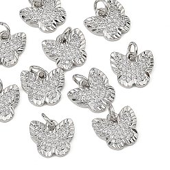 Платина Подвески Shegrace из латуни с микропаве и прозрачными кубическими циркониями, без кадмия и без свинца и без никеля, бабочки прелести, платина, 10.5x12x2 мм, отверстие : 3.5 мм