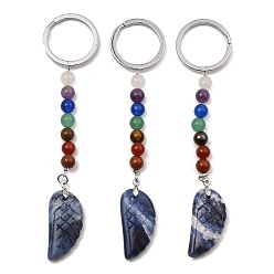 Sodalite Natural Sodalite Feather Keychain, with Chakra Gemstone Bead and Platinum Tone Rack Plating Brass Findings, 11.4cm